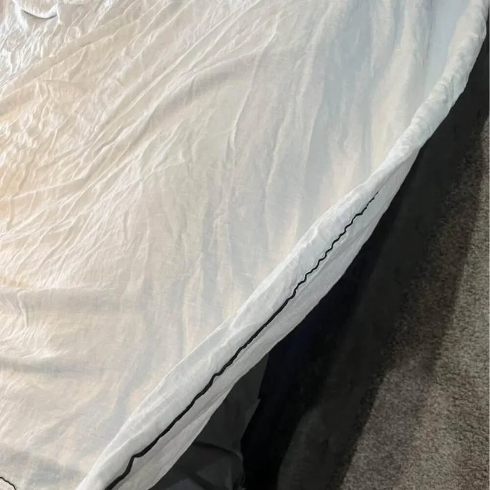 CRATE & BARREL Natural Hemp Merrow Stitch Crisp White King Duvet Cover